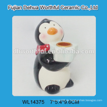 Handgefertigte Keramik Kerzenhalter mit Pinguin Design